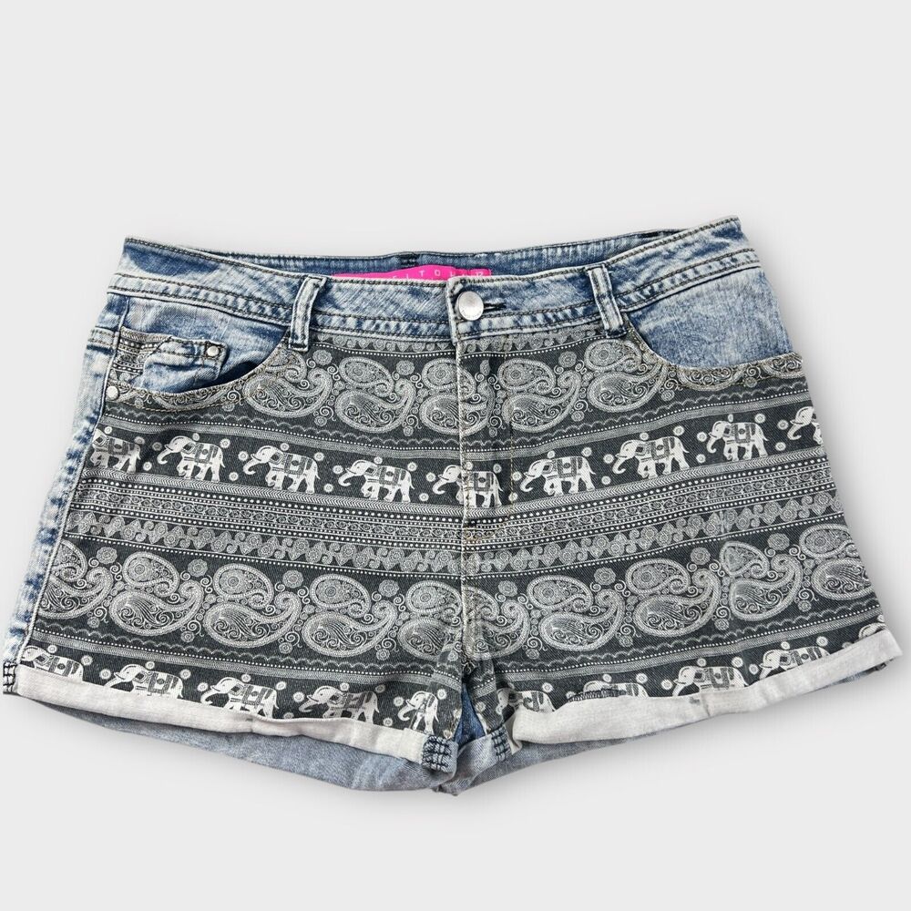 Denim Elephant Print Shorts Boho Festival Jean Shorts Size 12